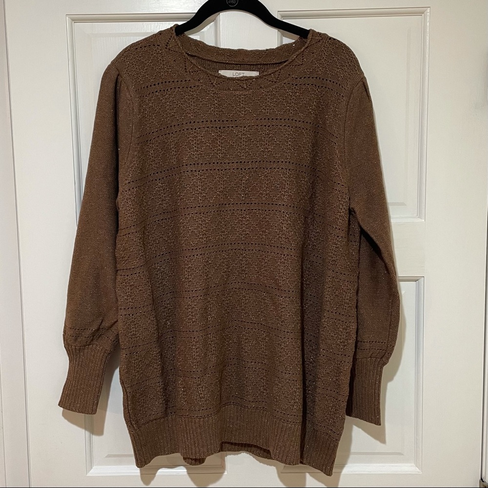 LOFT Metallic Cotton Pointelle Sweater
